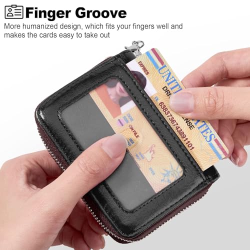 Image of Mayski Credit Card Holder, Zipper Credit Card Wallet for Women, Small Accordion Card Cases Holder, KeyChain Wallet, Business Card Holder, Dark Black