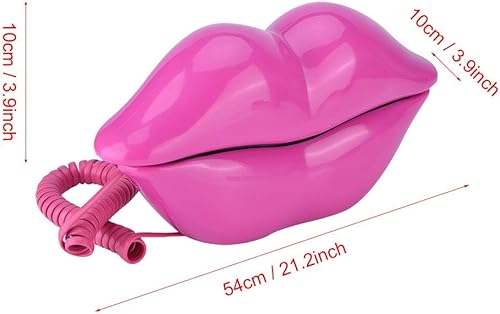 Miniatura 7 de ASHATA Teléfono fijo, teléfono con cable, divertido color rosa y rojo labio, plástico, teléfono fijo para decoración del hogar, para tu amigo