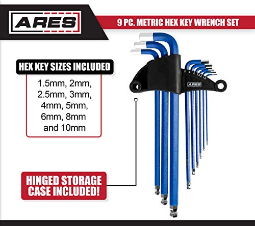 Ares 9-Piece Metric Long Arm Hex Key Wrench Set, 13-Piece Sae Long Arm Hex Key Wrench Set, And 13-Piece Extra Long Arm Star Key Wrench Set - Chrome Finish With High Visibility Anti-Slip Coating #TOP1