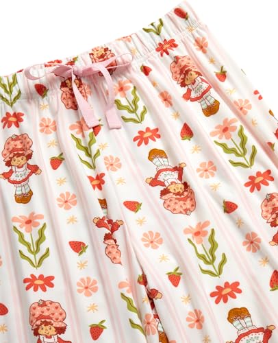 Image of COCO BRANDS Strawberry Shortcake Womens Pajama Sets - 2 Piece Soft Stretch Button Down Sleep Shirt and Pajama Pants