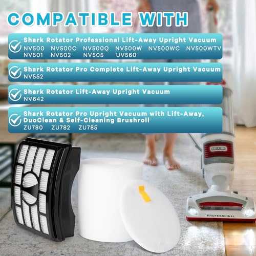 Image of NV500 Filters for Shark Rotator Pro Lift Away NV500, NV501, NV502, NV503, NV505, NV510, NV520, NV552, UV560, Replace Part # XFH500 & XFF500, 2 HEPA Filters + 4 Foam Felt Filters Kit