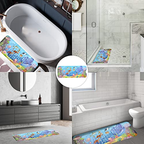 JOPHEK Kinder Badewannenmatte rutschfest badewanne, Antirutschmatte Duschmatte 100 x 40 cm, Wal Cartoon-Design, mit 200 Saugnäpfen, BPA frei, Schimmelresistent, Maschinenwaschbar