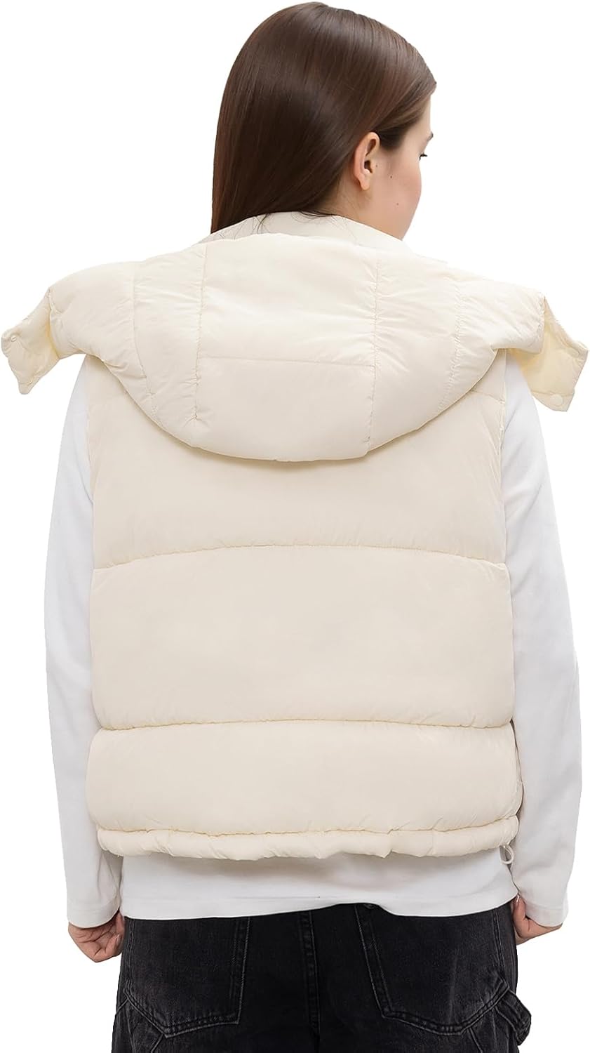 Women's Removable Hooded Puffer Vest Lightweight Quilted Stand Collar Sleeveless Jackets Warm Winter Outerwear Coat - Image 4
