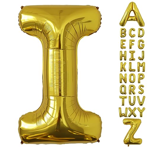 Image of Letter Balloons Gold Party Balloon - 40 Inch Large Gold Letter I Balloon, Letter Balloon Birthday Decorations, Balloon for Women Men Anniversary Party Decorations Supplies