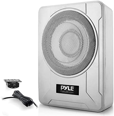 Pyle 8-Inch Low-Profile Amplified Subwoofer System - 600 Watt Compact Enclosed Active Marine Underseat Car Subwoofer with Built in Amp, Powered Car Subwoofer w/Low & High Level Inputs PLMRSBA8