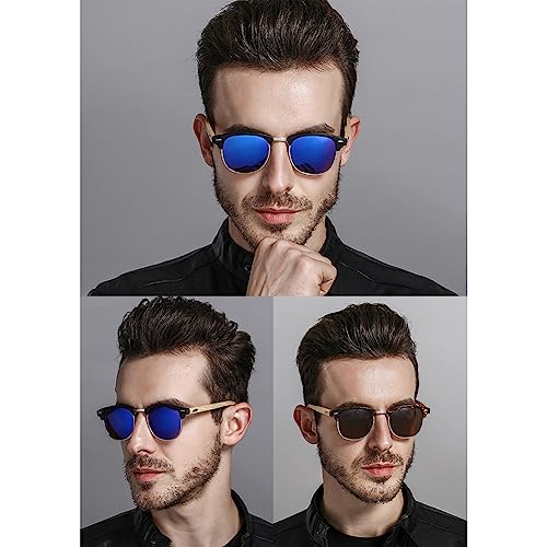 MYSNKU Polarized Sunglasses For Women And Men Semi Rimless Frame Retro Wood Sun Glasses3