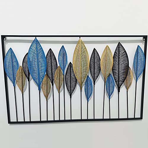 BenPo-bar-Decorazioni-Di-Metallo-Scultura-Da-Parete-Quadri-3d-Decorativi-Classic123x76cm-Blu-e-nero