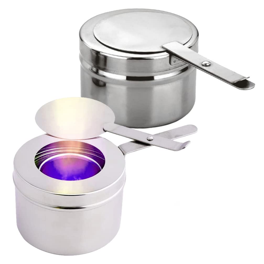 Stainless Steel Fuel Holder 2Pcs with Cover and Handle 6.5X3.5X2.5 Inch Heart Fuel Box for Buffet Catering and Barbecue Events