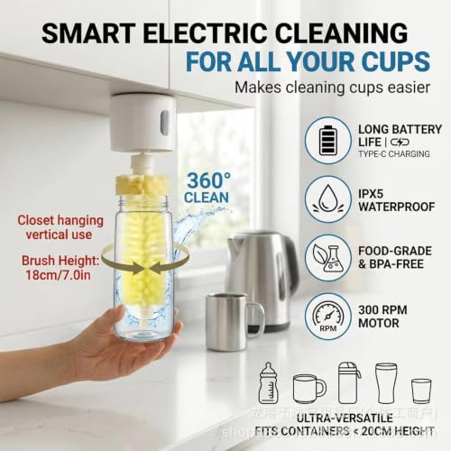 Limpiador eléctrico de botellas y cepillo de limpieza de tazas multifunción 5