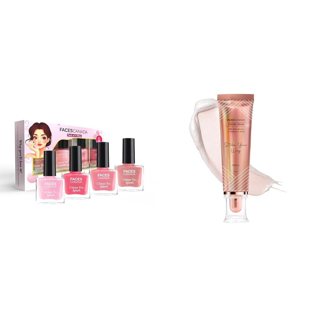FACESCANADA Ultime Pro Splash Mini Nail Enamel Combo Kit - Pink Pop & Strobe Cream - Peach, 30ml-image-48