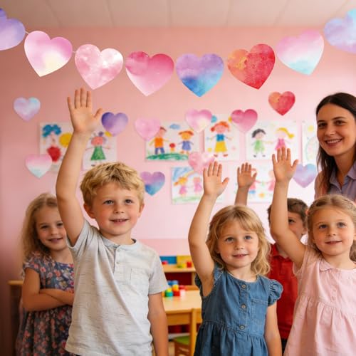 Image of Vuzvuv 54Pcs 6In Watercolor Heart Paper Cutouts with 100Pcs Glue Points for Wall Bulletin Board Decorations, Heart Cut Out for Classroom, DIY Crafts & Party Banners
