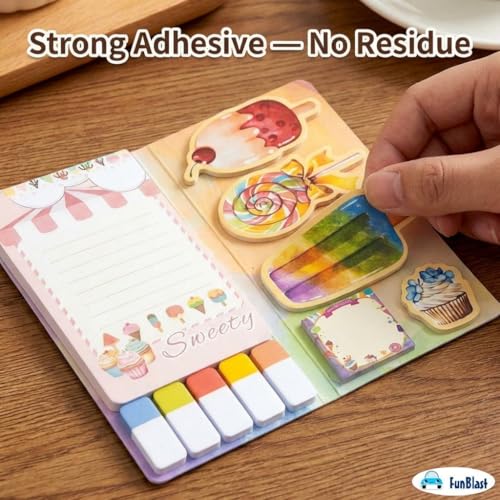 Image of FunBlast Sweet & Candy Sticky Notes - 11 Sheets /440 Sticky Notes, Sticky Pad for Study, Point It Marker Stationery Items, Self-Adhesive Memo Pad, Planners and Memo Sticker (Multicolor)