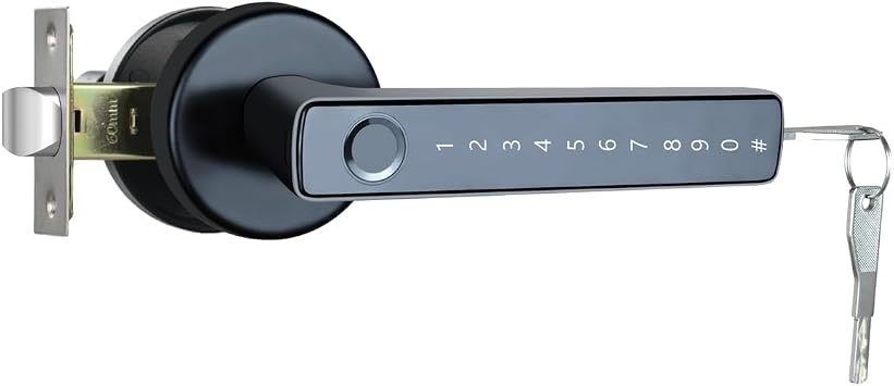 Smart Door Lever Lock 4-in-1 App+Fingerprint+Passcode+Key Left/Right Reversible Handle Keyless Entry Auto Lock Knob Home Office Hotel Apartment Bedroom Black with App