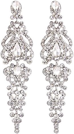Clearine Women's Elegant Crystal Wedding Bridal 1920s Hollow Floral Cluster Teardrop Dangle Earrings