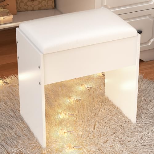 LIANWANG Taburete de tocador blanco, madera maciza, 43 x 40 x 24 cm, tapizado, para maquillaje y dormitorio
