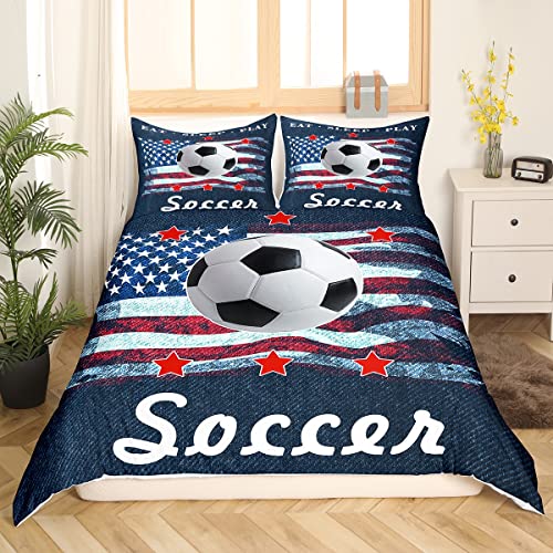 Housse de couette football américain lit double parure de lit sport enfant bleu - 4