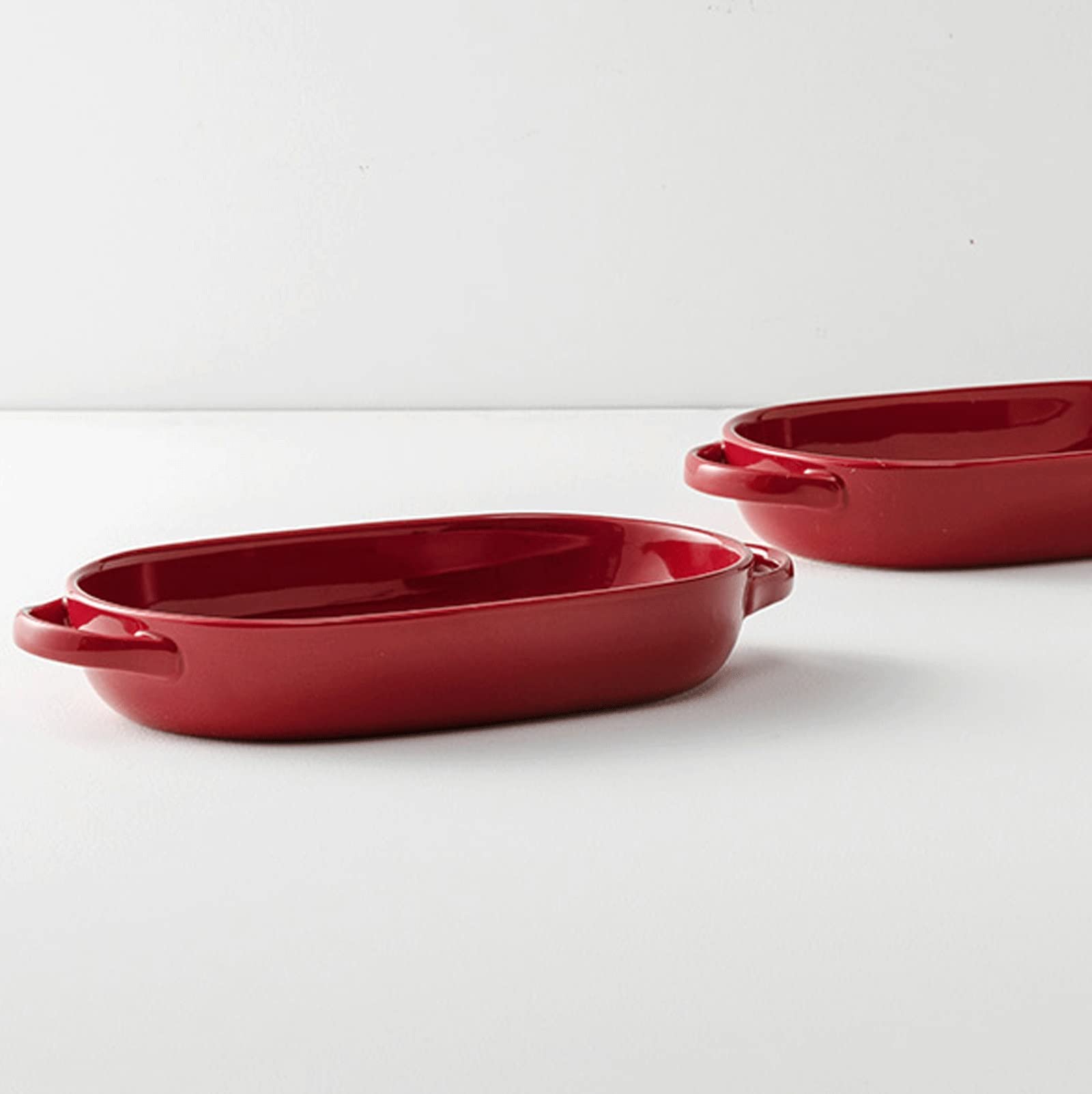 Fuente para Hornear Plato for Hornear Rojo, Molde for lasaña con Asas, Molde for Hornear Rectangular de cerámica for Cena y Banquete Bandejas Horno