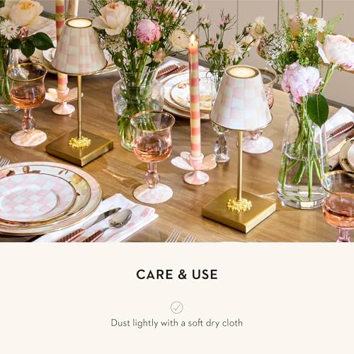 Image of MACKENZIE-CHILDS LED Cafe Table Lamp, Pink-and-White Rosy Check