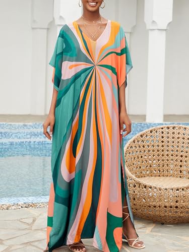 Image of Kaftan Dresses for Women Plus Size Summer Beach Dress with Print and Swim Cover Ups