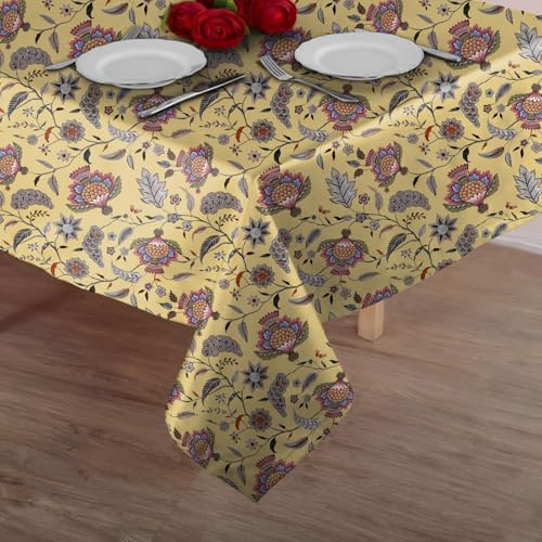 Image of Casableu Kasbah Yellow Table Cloth for 6 Seater Dining Table | 52x72 Inch Rectangular Table Cover | Dust-Proof, Washable Fabric | Decorative Dining Table Cover for Home