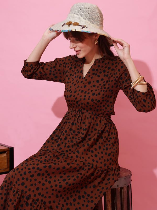 Image of Sheetal Associates Women's Casual 3 /4 Sleeve Crepe Fit and Flare Dress| Comfortable Relaxed Fit Summer Party Dress