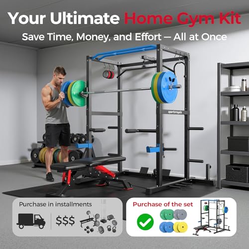 Image of SPORTSROYALS Power Rack, Multi-Functional Power Cage, Squat Rack with Pulley System & LAT Pull Down, Workout Cage with J Hooks for Home Gym