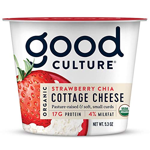 Good Culture Strawberry Chia Organic Cottage Cheese | Organic 4% Milkfat Cottage Cheese With 17g Protein | Live & Active Cultures for A Healthy Gut, 5.3oz Cups, Strawberry Chai, 5.3 Oz (Pack of 12)