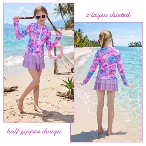 Image of Vogseek 3-12T Girls Swimsuit Long Sleeve Rashguard Bathing Suits Swim Set