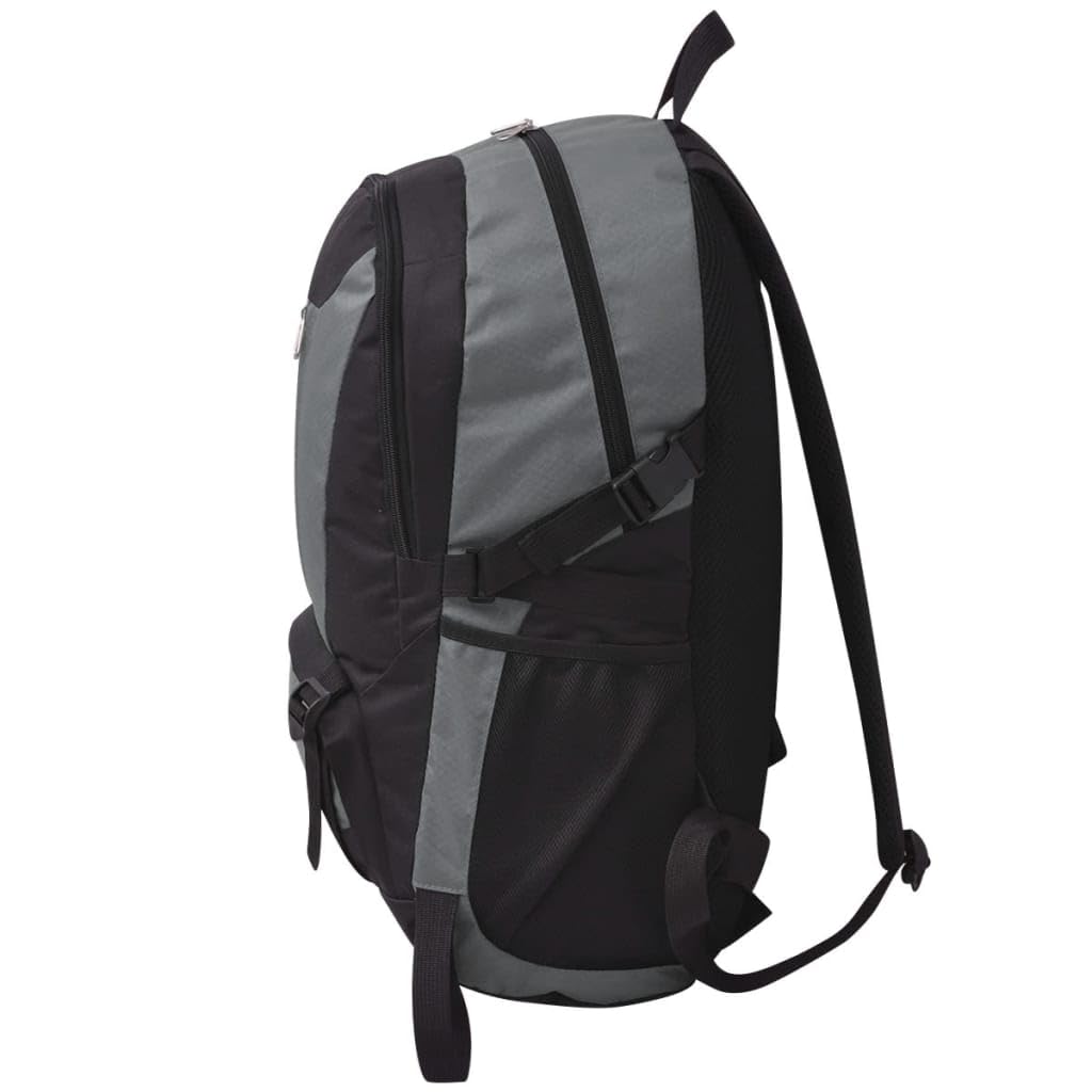 Plecak turystyczny 40 l, czarno-szary, poliester 600D, wodoodporny, ergonomiczny, z zamkiem błyskawicznym, na wędrówki, do aktywności na świeżym powietrzu, w czasie wolnym, do szkoły, pracy, bagażu
