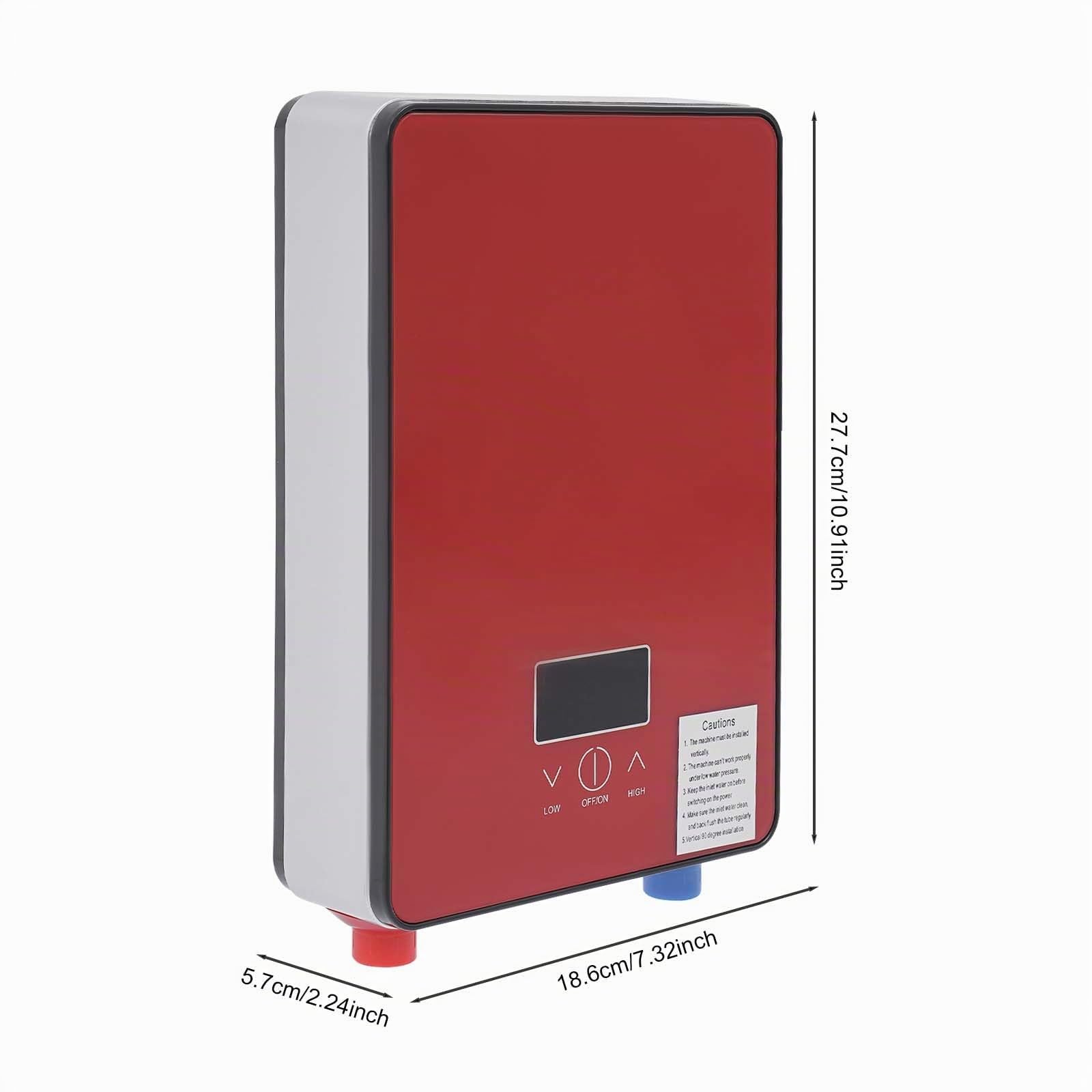 6500W Mini Durchlauferhitzer Dusche 220V Elektrischer Warmwasserbereiter mit Digitalanzeige, IPX4 Wasserdichtigkeit, Kompakte Größe Instant-Heizung inklusive Duschkopf (Rot)