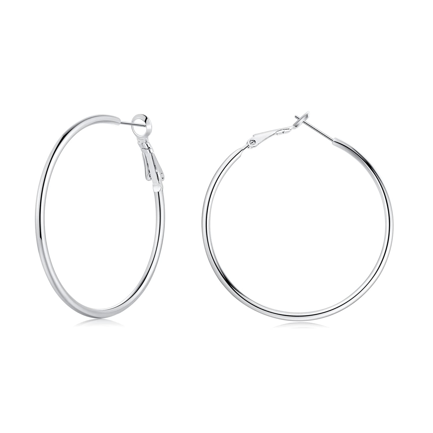 Josfeva Creolen Silber 925 Set, 925 Sterling Silber Creolen Ohrringe Groß, 40/50 / 60mm Damen Creolen Silber/Rosegold/Gold, Endless Huggie Rund Kreolen, Klapp-Creolen Ohrringe für Frauen