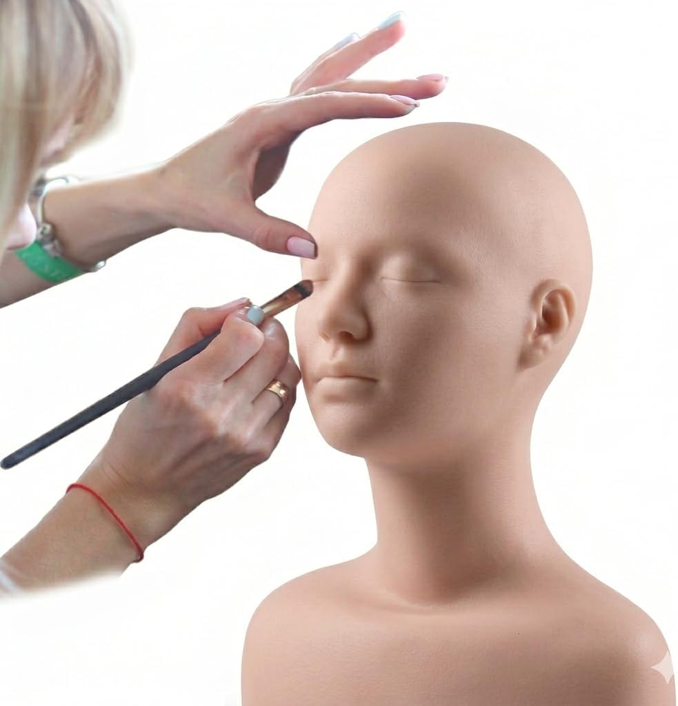 Esthetics Mannequin Head with Shoulders - Soft Makeup Practice Head Silicone PVC Cosmetology Students Tool for Wigs Hat Display,Facials Massage,Eyelashes Training,Boards,Face Paint Practicing