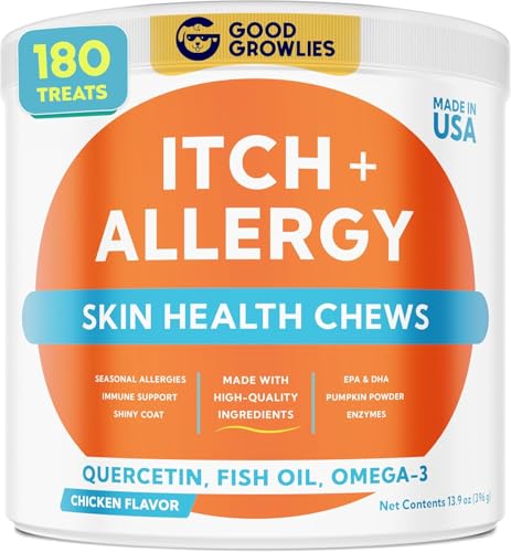 Dog Allergy Relief Chews — Itch Relief Skin & Coat Supplement: No Fillers, Just Flavor - Itchy Skin Relief Treatment w/Omega 3 Fish Oil - Itching & Paw Licking, Dry Skin & Hot Spots -Made in USA-180Ct