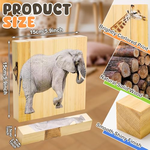 Image of Foilswirl Wooden Animal Chunky Puzzles 4 in 1 Safari Animal Block Puzzle Toy Science Educational Matching Game for Homeschool Preschool Boys and Girls