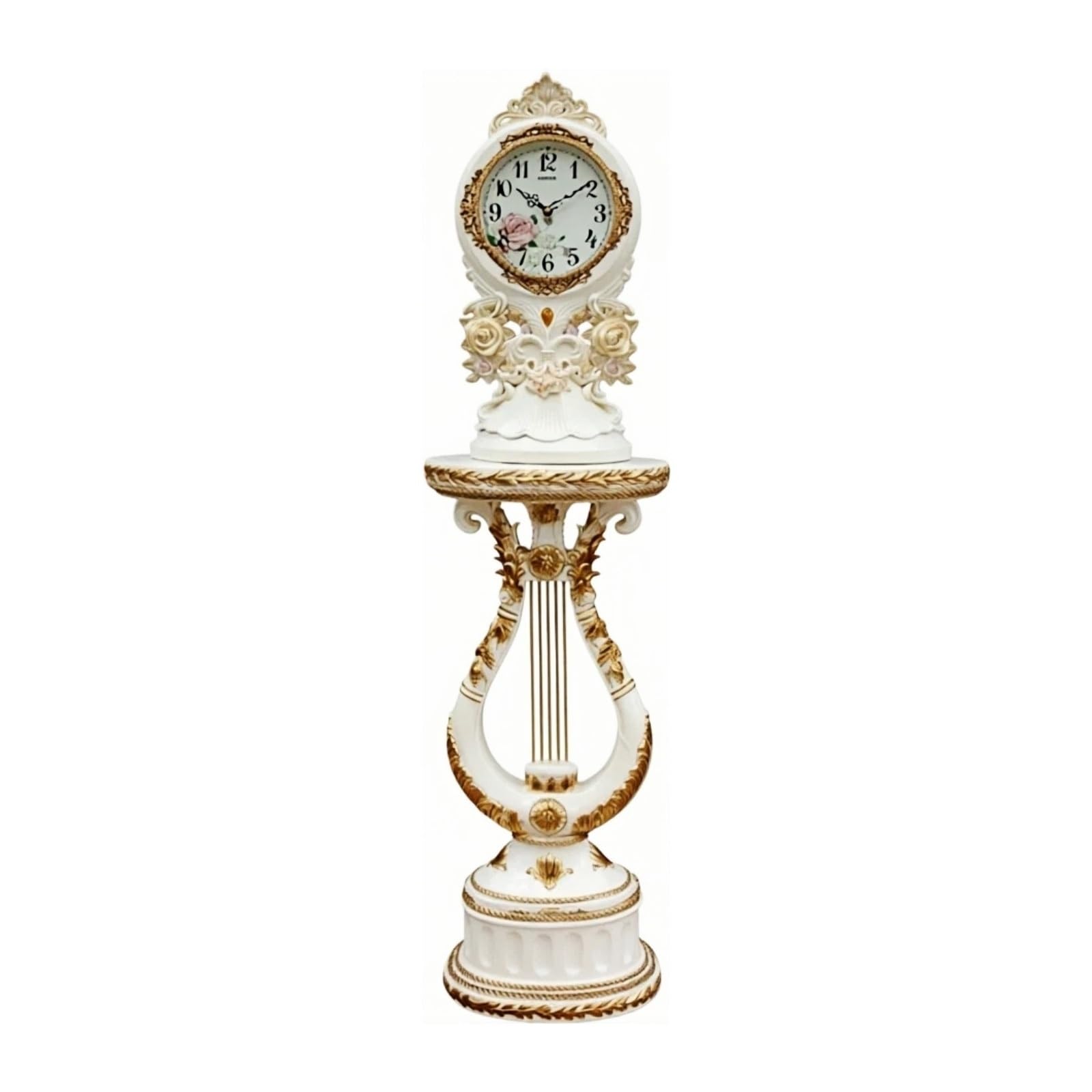 WANGHAI-666 Grandfather Clocks Floor Standing Clock Quartz Silent Movement Mansion Design Accent for Home(White)