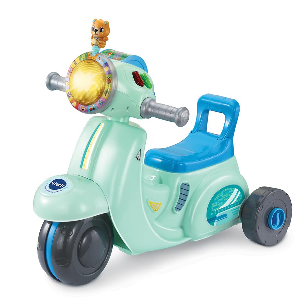 VTech - Mi Scooter de Paseo 2 en 1, Moto Interactiva Andador y Montador, Canciones y Melodías, Enseña Números y Colores, Sensor Movimiento, Regalo Bebés +12 Meses, Versión ESP