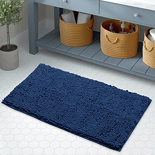 Ultra Soft Texture Chenille Plush Bath Rugs Floor Mats, Bath Rug Non Slip Microfiber Door Mat for Kitchen/Entryway/Living Room (30 x 20 inches, Blue)