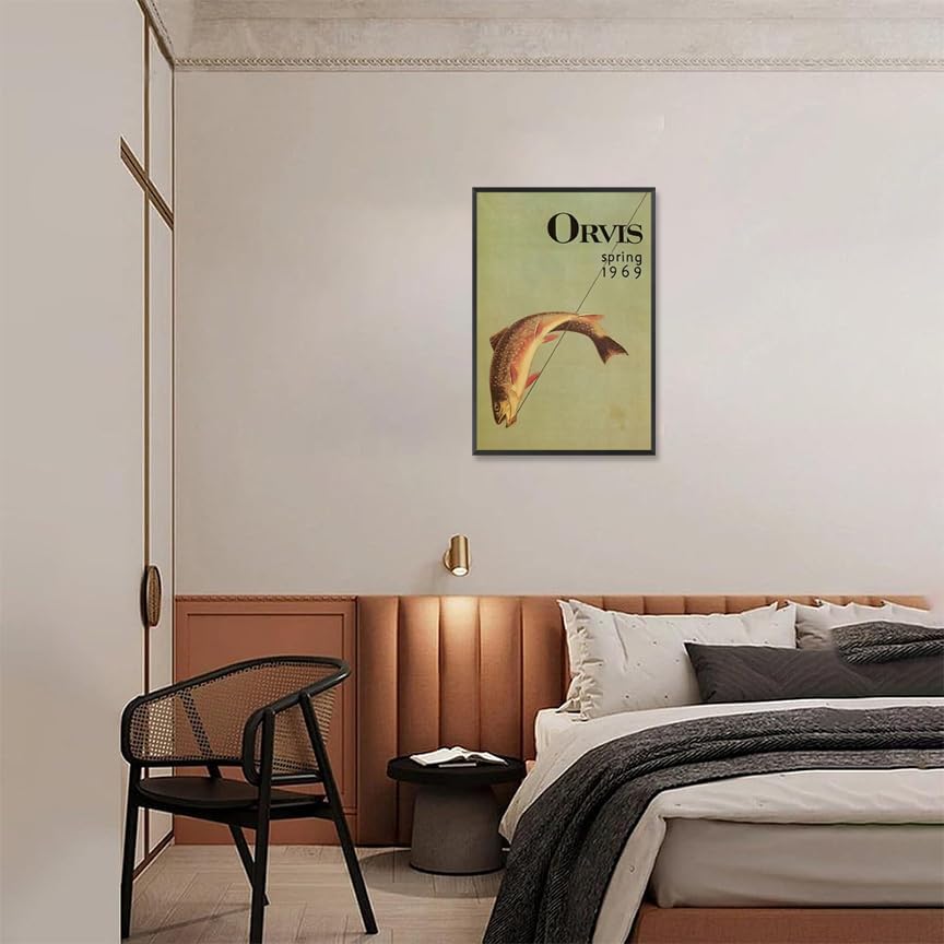 Miniatura 8 de Póster vintage divertido de pescador Orvis Spring Fish lienzo arte de pared de los años 90, retro amante de la pesca, impresiones estéticas, pintura