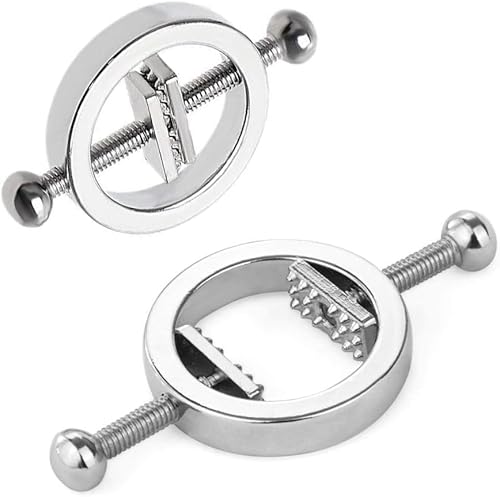 Nipple Clip Clamps Circular Stainless Steel Clamp, Adjustable Weight Metal Nipple Clamps for Men Women, Non-Piercing Metal Stimulator Nipple Clips Adult Toys, Silver
