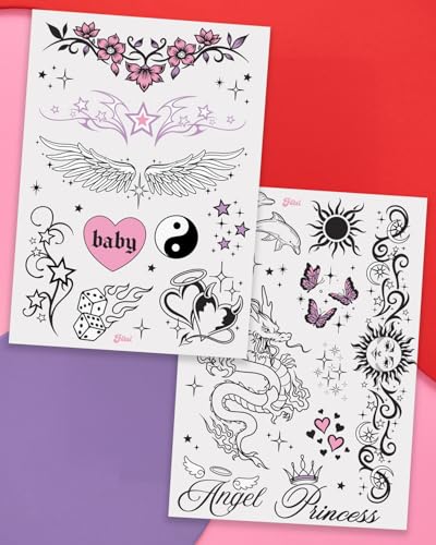 xo, Fetti Y2K Realistic Temporary Tattoos - 56 Pcs | Girly 2000s Bachelorette, Birthday Favors, Halloween Party Accessory, Fake Tats, Festival Stickers