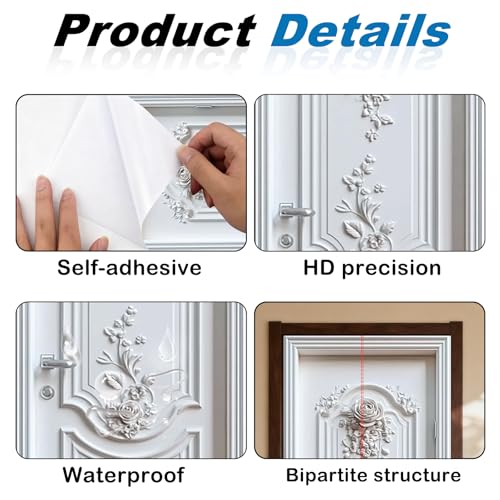 Image of Nuxovilar White Floral Door Stickers Peel Stick PVC 30.3x78.7 in