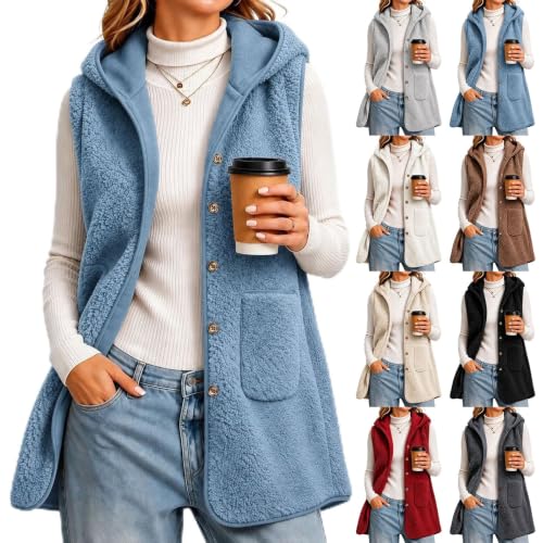 Jackets for Women Fuzzy Sherpa Fleece Vest Cozy Warm Trendy Oversized Hoodies Sky Blue L - image 1