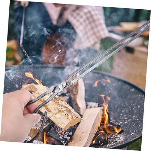 Pinzas largas para chimenea con mango protector del calor en hierro resistente jojofuny 5