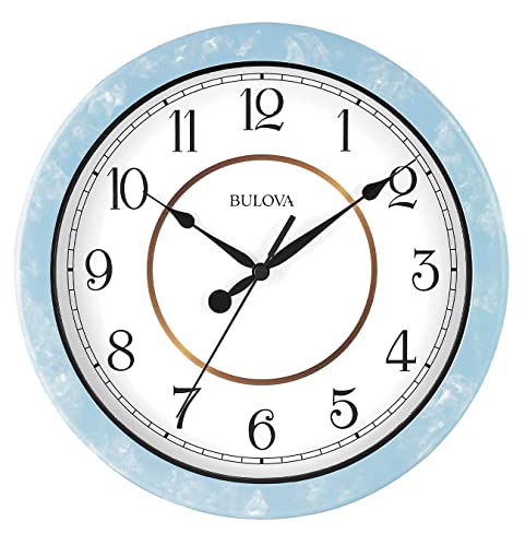 Bulova Skylark Wall Clock C4884 | 10.25 Sky-Blue Resin Case with Cloud Pattern | Silent Sweep Quartz Movement | Battery Operated | Outdoor Waterproof Wall Dcor