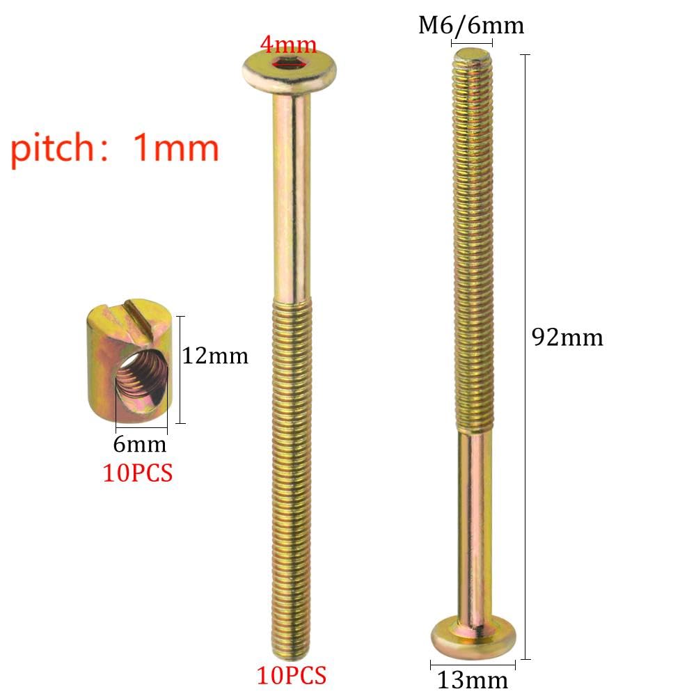 TOVOT 10 Set M6 x 90MM Furniture Screws with Bolts Bed Bolts Hex-Socket Screws for Furniture Crib, Gold - Image 2