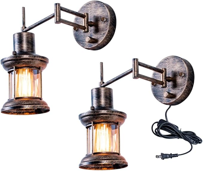 Wall Light Fixture, FLOURIM UL Farmhouse Dimmable Swing Arm Wall Lamp
