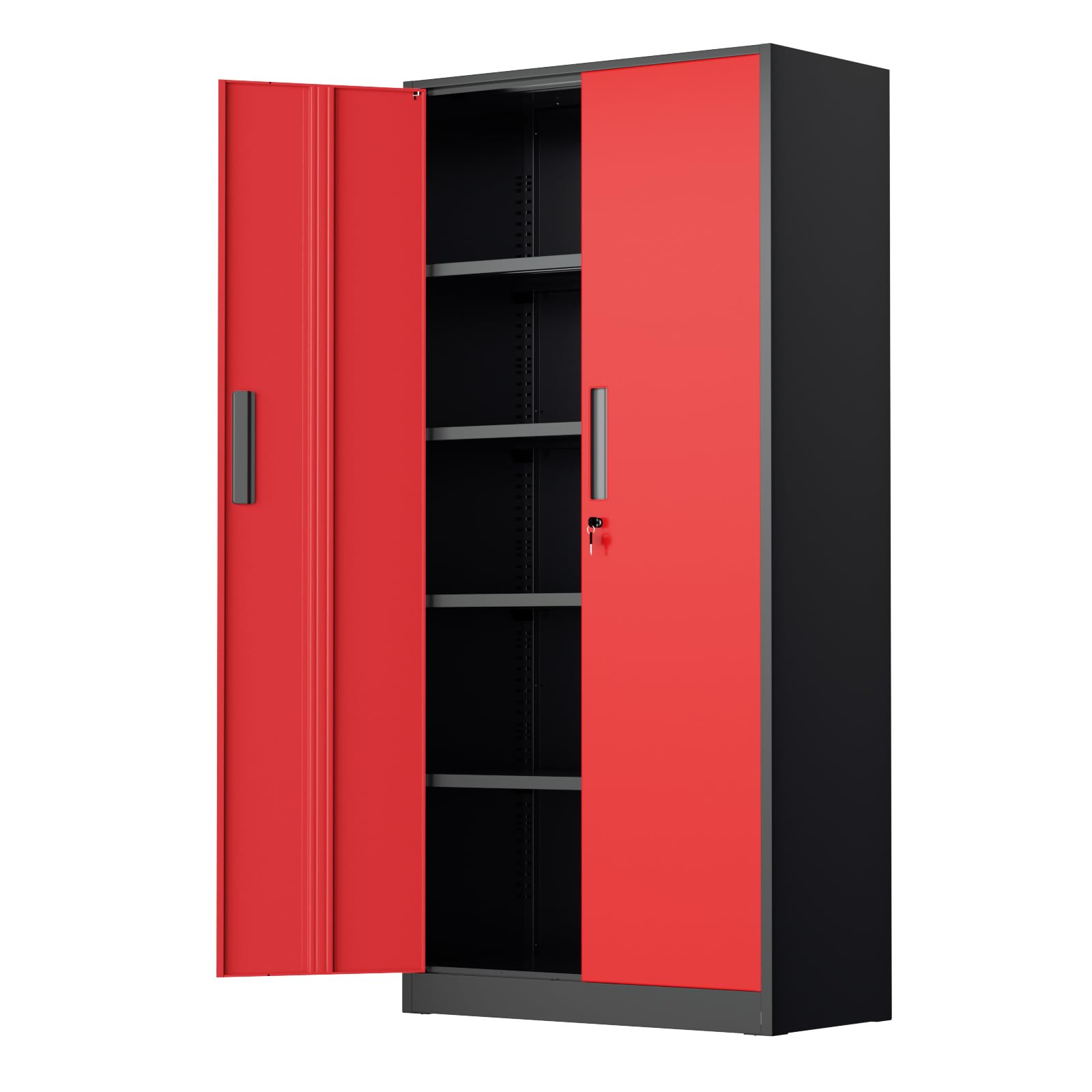 SUNCROWN Metal Garage Storage Cabinet, 72" Locking Steel Garage Cabinets with 2 Door and 4 Adjustable Shelves, Tall Metal Tool Cabinets for Home