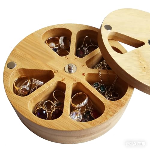 Image of fashciaga Bamboo Wood Daily Weekly Vitamin Medicine Pill Organizer Case Box,Kitchen Salt Spice Cellar Containers,Earring Ring Jewelry Storage Decorative Box (Small)