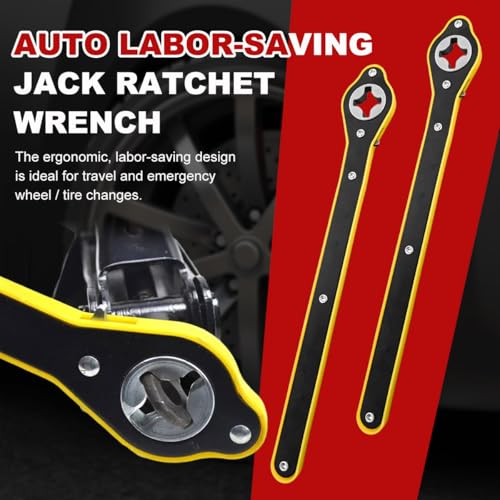 Image of Jack Ratchet Wrench, Car Steel Jack Long Handle Wrench Tool, 360 Rotating Labor-Saving Scissor Jack Wrench with Forward and Reverse Knobs, Universal Car Accessories (With Accessories)