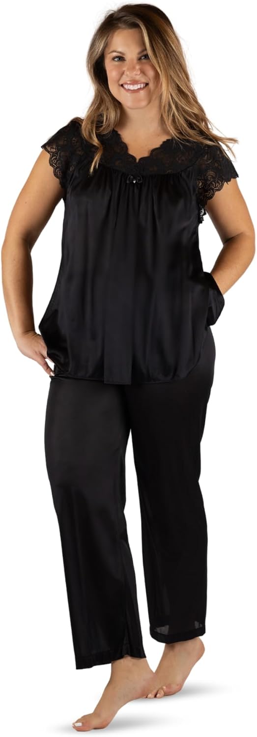 Shadowline Women’s Lace Cap Sleeve Pajama Set Top 27”- Bottom 40.5” Length - Image 2